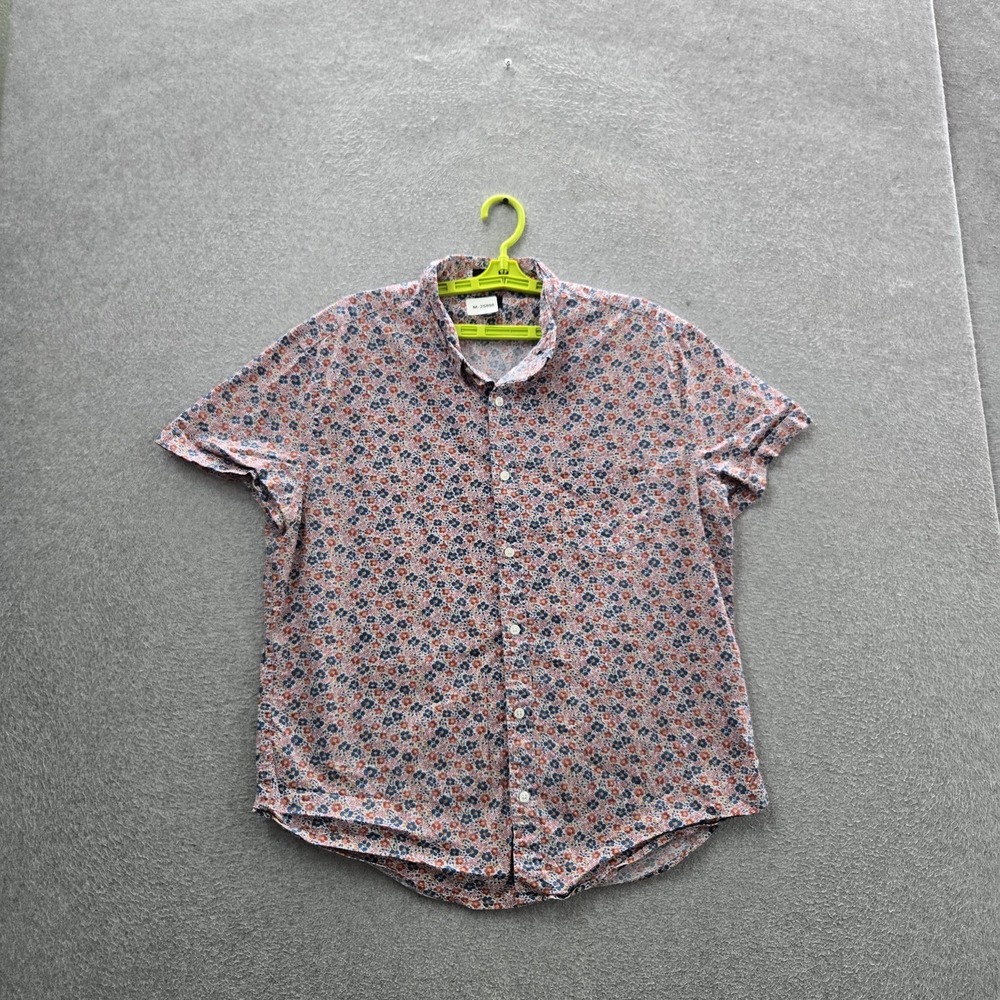 J.crew Men Button Up Shirt XL White Floral Flex Washed Slim Short Sleeve